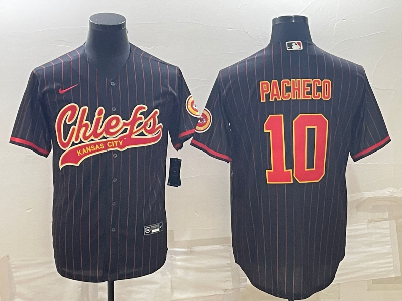 Men's Kansas City Chiefs #10 Isiah Pacheco Black With Patch Cool Base Stitched Baseball Jersey